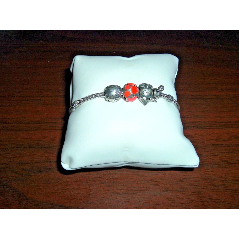 Pandora Sterling Silver 925 Snake Chain Bracelet with 4 Retired Charms 7.5"